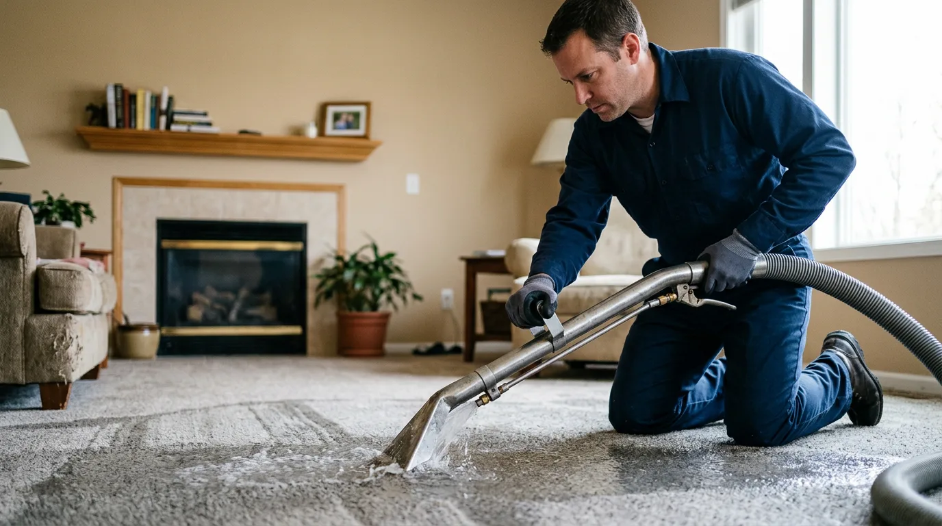 Water damage restoration technician working near Utopia, TX